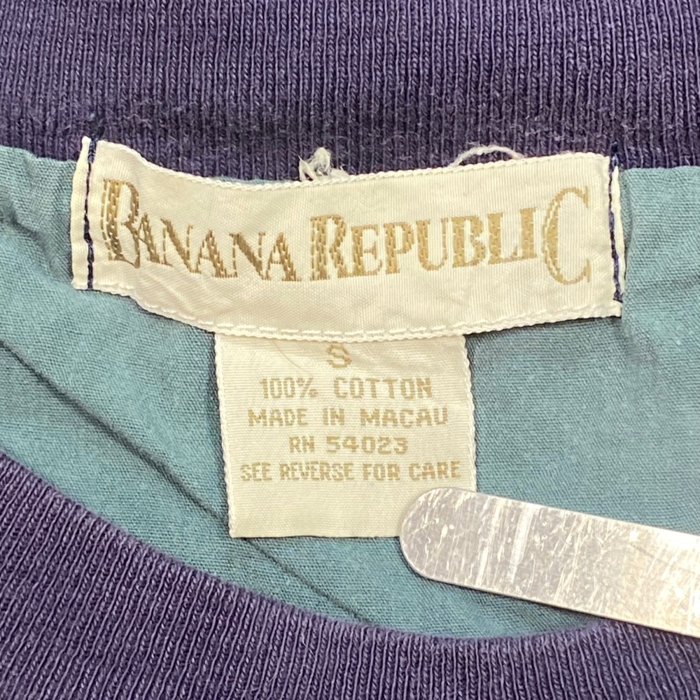 Banana Republic Striped Pocket Shirt Sz S Mens Purple Teal 90s Grunge Distressed - Picture 5 of 8